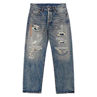 WIROTE威络FDMTL 24SS新款红线手缝补丁做旧复古直筒赤耳牛仔长裤