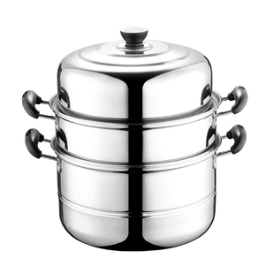 不锈钢大蒸锅三层加厚家用蒸笼蒸格特厚汤锅火锅双层煤气炉电磁炉