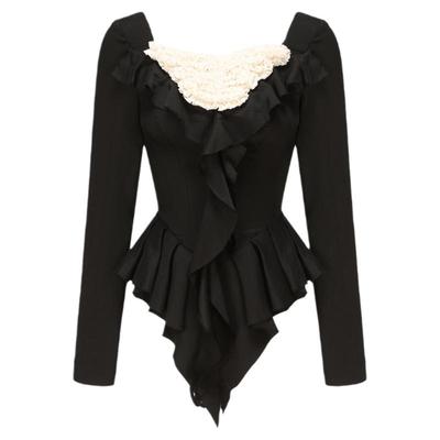 Elywood撞色叠褶花边上衣