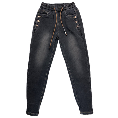 春秋男士痞帅排扣款修身牛仔裤