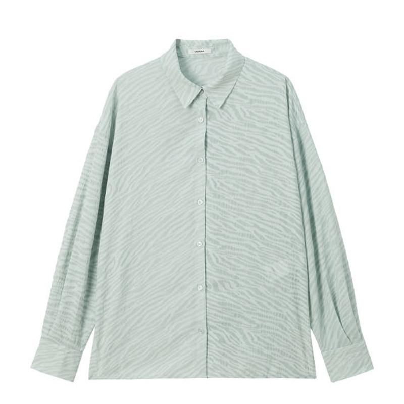 MURUA26夏季新品日系透明女天丝混纺斑马纹短款长袖衬衫