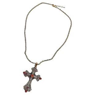 中古金色十字架项链长款y2k亚文化朋克颈链甜酷水钻锁骨链配饰女