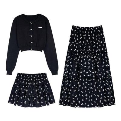 蝴蝶结针织毛衣半身裙套装