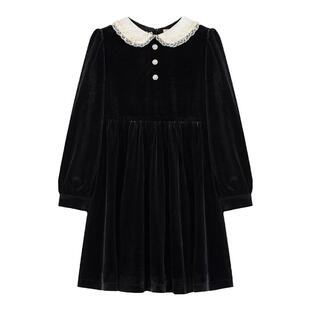 RBIGX瑞比克童装新款中大童礼服裙长袖法式优雅风丝绒女童连衣裙