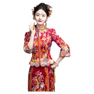 重工红色龙凤褂婚服新款秀禾服新娘结婚新中式嫁衣修身敬酒服高端