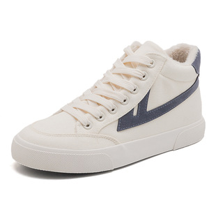 回力女鞋百搭帆布鞋秋冬季加绒保暖棉鞋休闲高帮鞋子学生潮小白鞋