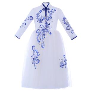 女童春秋公主裙秋冬古筝表演钢琴演出服儿童中国风高端礼服主持人