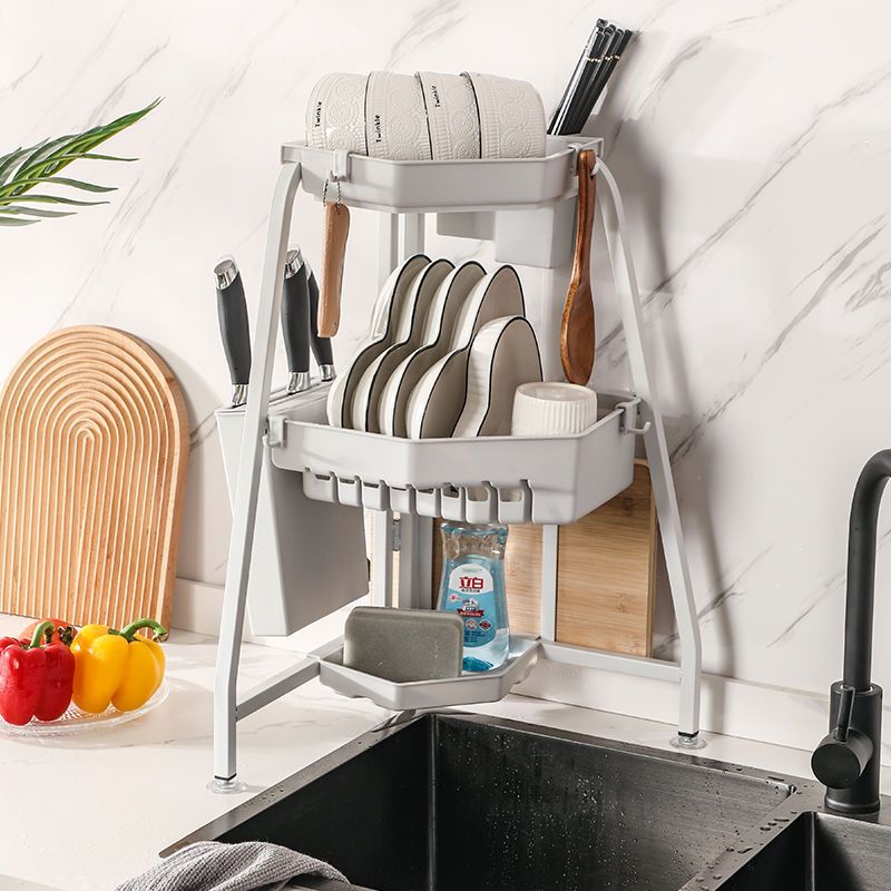 厨房水槽置物架沥水架水池盘子转角碗碟多功能折叠三角台面收纳架