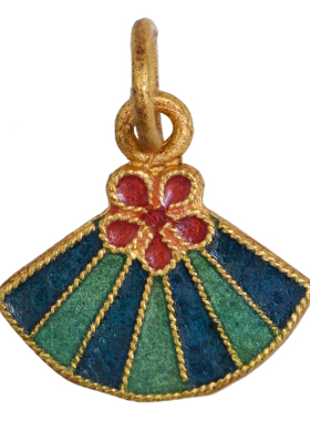 足金珐琅烧蓝折扇小吊坠