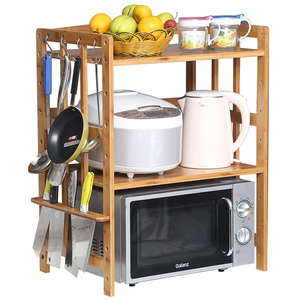 楠竹厨房置物架实木调味料架微波炉架刀具收纳架2双层储物烤箱架