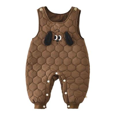 儿童冬季背带裤套装男女童超萌夹棉加厚连体衣加绒条纹卫衣两件套
