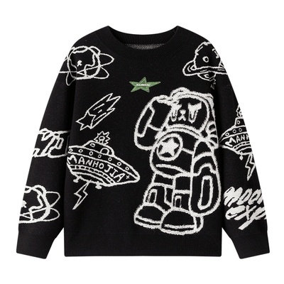 漫画家潮童装新款儿童圆领套头毛衣中大童秋冬季上衣保暖羊毛混纺