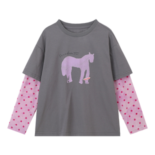 布丁哈鲁夏装女童童装洋气上衣2026夏季新款儿童透气印花假两件