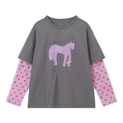 夏装女童童装假两件防晒短袖T恤