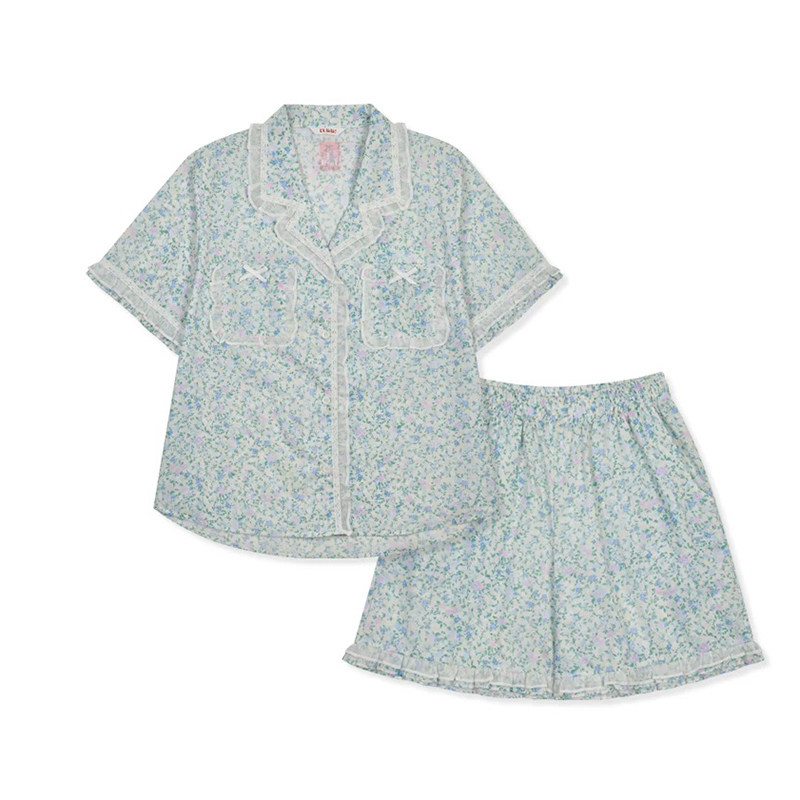 Ullala纯棉夏季女款碎花睡衣套装