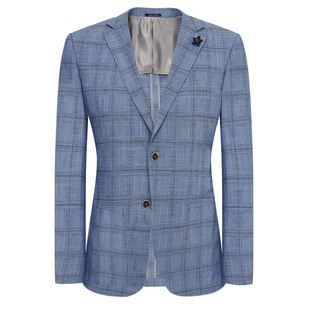 JODOLL乔顿【莱赛尔亚麻】单西男士韩版潮流休闲修身格子西装外套