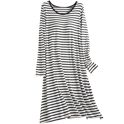 带胸垫可外穿条纹家居睡裙