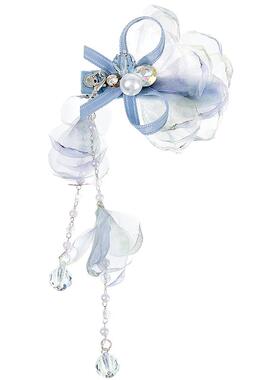 兰诺蓝色花朵流苏发夹边夹侧边夹子女2026新款高端前额刘海鸭嘴夹