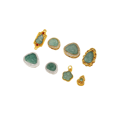 祢饰妮铜包金高保色隔珠吊坠翡翠