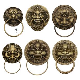 中式仿古纯铜兽头门环狮子头虎头拉手麒麟大门铜把手复古木门拉环