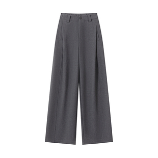 灰色西装裤子女2026春秋季新款垂感天丝羊毛直筒裤休闲弯刀阔腿裤