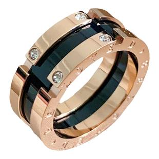 欧美个性夸张不掉色潮流情侣对戒玫瑰金黑色钛钢宽版食指戒指男女