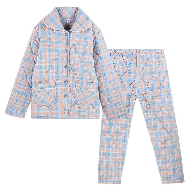 秋冬女士夹棉睡衣纯棉三层保暖加睡衣/家居服套装