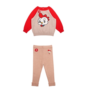 BEBEDEPINO贝贝品诺秋季儿童拼接圆领毛衣日常卡通印花休闲套装