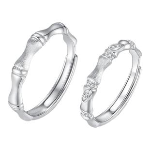 周大生青梅竹马情侣对戒纯银S925竹节活口食指戒指生日礼物送女友