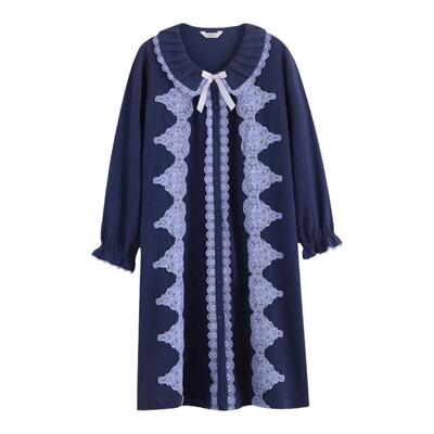 罗丝美全开襟设计长袖睡裙春秋女