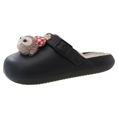 可爱卡通厚底保暖防水包头棉拖鞋