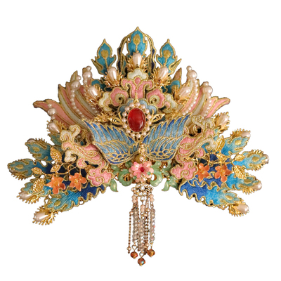 新款中式古装汉服凤冠头饰明制秀禾新娘头冠结婚饰品苏绣凤钗发簪