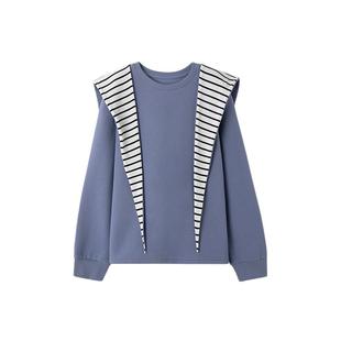 时然大码微胖MM25年冬季大码卫衣女连帽条纹披肩休闲保暖正肩卫衣