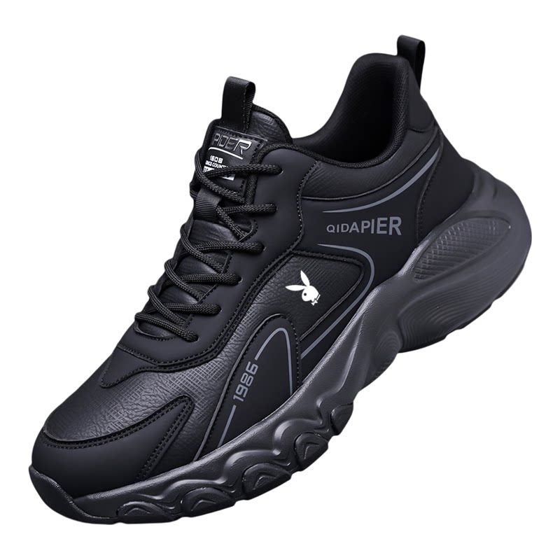 花花公子男鞋新款皮面运动鞋厚底舒适透气跑步鞋子软底男士休闲鞋