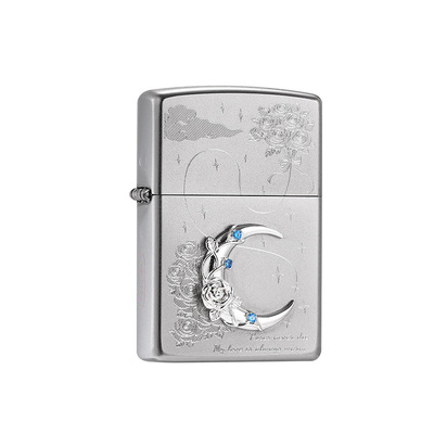 zippo打火机贴章划刻月牙玫瑰