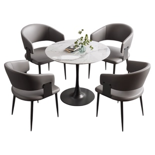 岩板接待洽谈桌椅组合售楼处办公室会议谈判小圆桌子阳台休闲餐桌