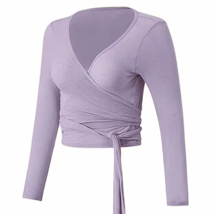 新款轻薄性感绑带交叉上衣透气瑜伽服T罩衫健身服长袖瑜伽普拉提