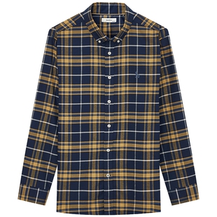 Hazzys哈吉斯男装冬季休闲格纹衬衣英伦纯棉长袖衬衫通勤外套上衣