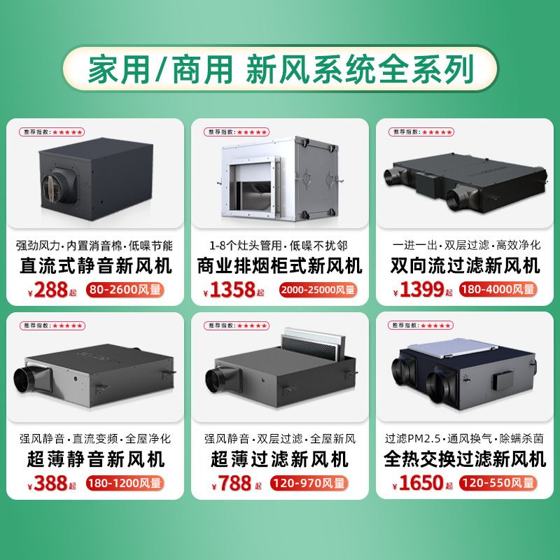 新风系统家用全屋双向通风换气室内空气净化降醛全热交换器新风机