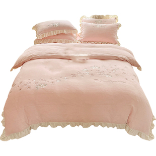 公主风珊瑚绒四件套冬季加厚保暖牛奶绒床上用品刺绣加绒床单被套