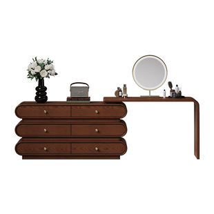 时余贝蒂法式复古转角化妆桌卧室实木梳妆台中古风柜斗柜美式边柜