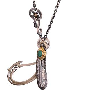 木村拓哉同款925银高桥吾郎风格天然松石羽毛太角毛衣链长项链男