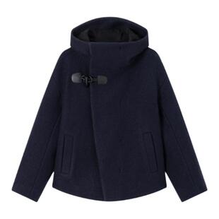 华吉言【伊顿公学】100初剪羊毛大翻驳领斜门襟连帽外套