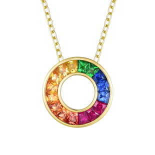 私意珠宝 天然彩宝1.56克拉红蓝宝沙弗莱吊坠18K金项链彩虹首饰