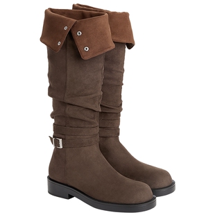 CHARLES&KEITH春季女靴CK1-90380176平底褶皱可翻折长靴堆堆靴