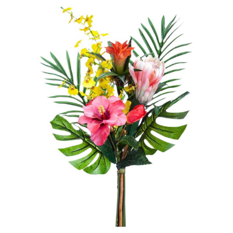 现 纽约下城公园进口明媚心情热带帝王花兰花芙蓉芭蕉仿真花束组