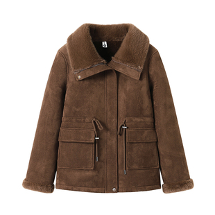 妈妈冬装外套2025新款毛毛绒大翻领皮毛一体加厚麂皮绒棉衣洋气质