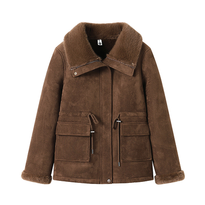 妈妈冬装加绒加厚皮毛一体大衣