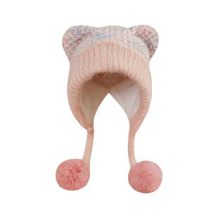 素单舍西毛绒小熊耳朵针织毛线帽女秋冬加厚保暖护耳大头围雷锋帽