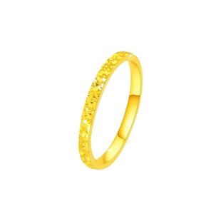 vana足金碎冰冰黄金戒指新款纯金素圈指环情侣对戒生日送女友礼物